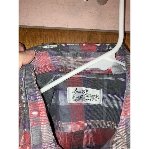 VTG Sears Roebuck Men's Long Sleeve Distressed Flannel Shirt - Size Large* - Picture 8 of 12